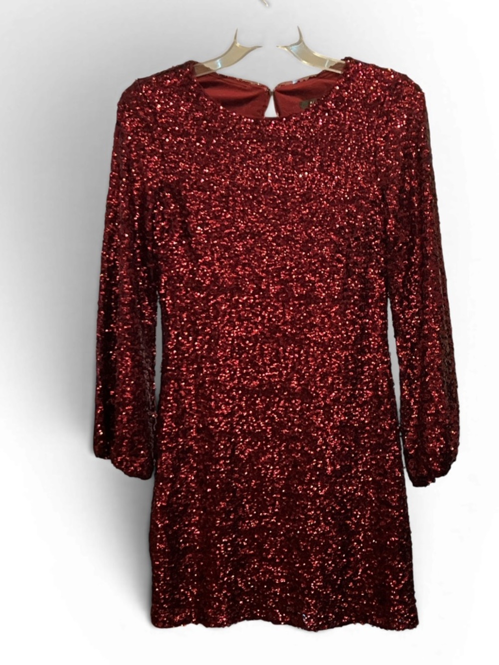 NWOT Aqua Red Sequin Long-Sleeve Mini Dress Sz 14